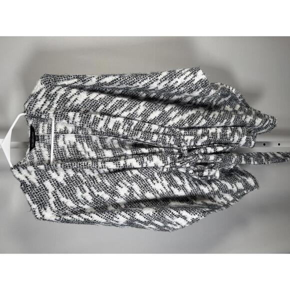 Colleen Lopez Fuzzy Knit Belted Poncho Black White Open Front Size M/L - Picture 2 of 4